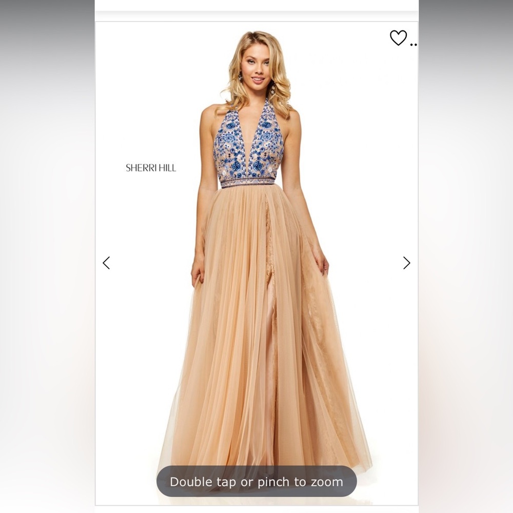 Sherri Hill 52475 Peach Halter Gown Dress Size 12